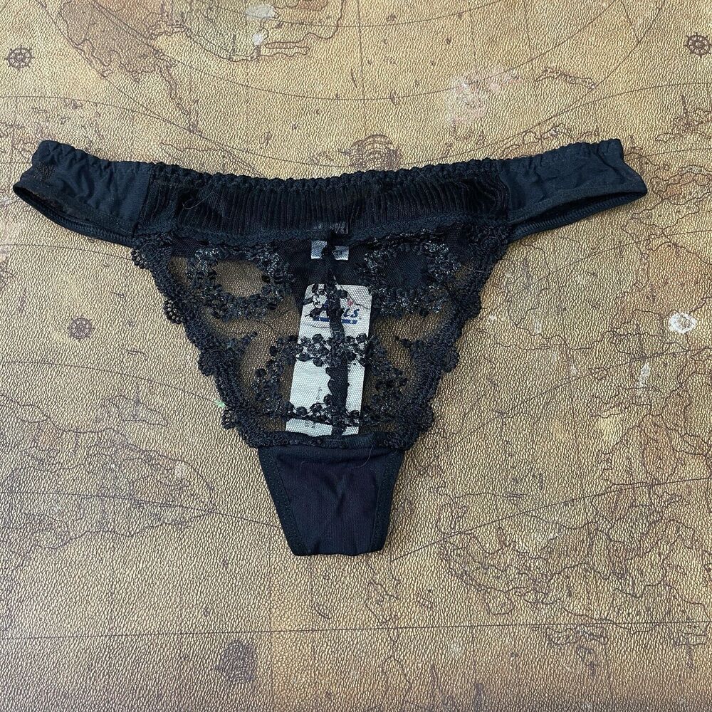Kris Line European Panties Fortuna Black String Thong XL Black Lace